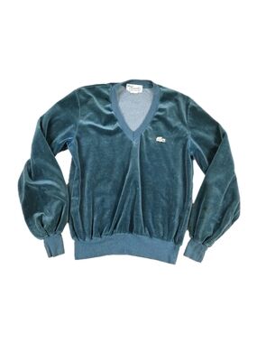Vintage Haymaker Lacoste Velour V Neck Sweater Teal Medium Preppy Grunge Retro